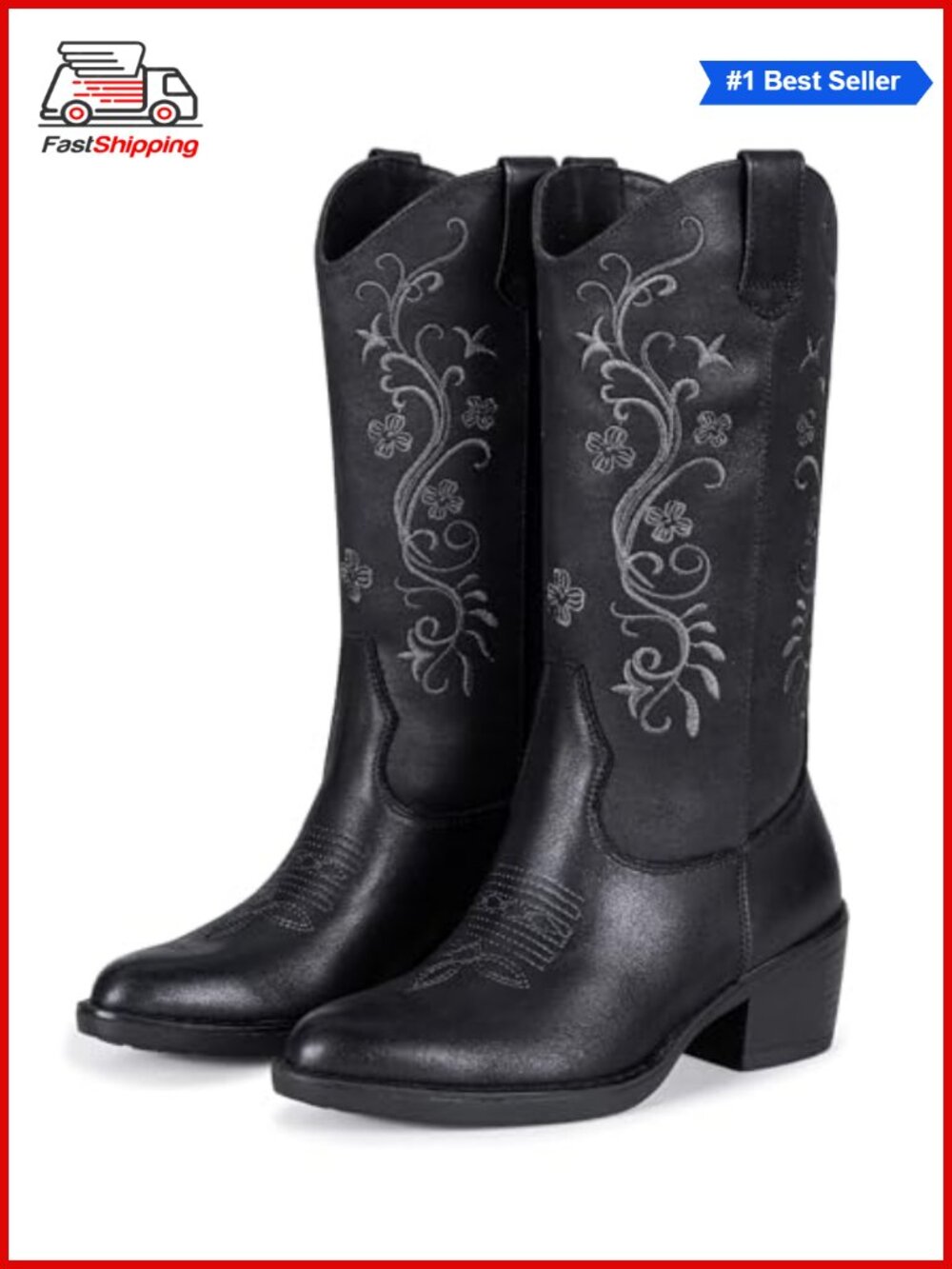 ✨ Vepose Cowgirl Boots Embroidered Pointed Toe Mid Calf Western Boots for Women